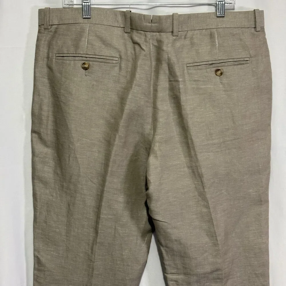 Perry Ellis Pants Mens 36 X 32 Slim Fit Linen Blend Chino Slacks Beige Khaki
